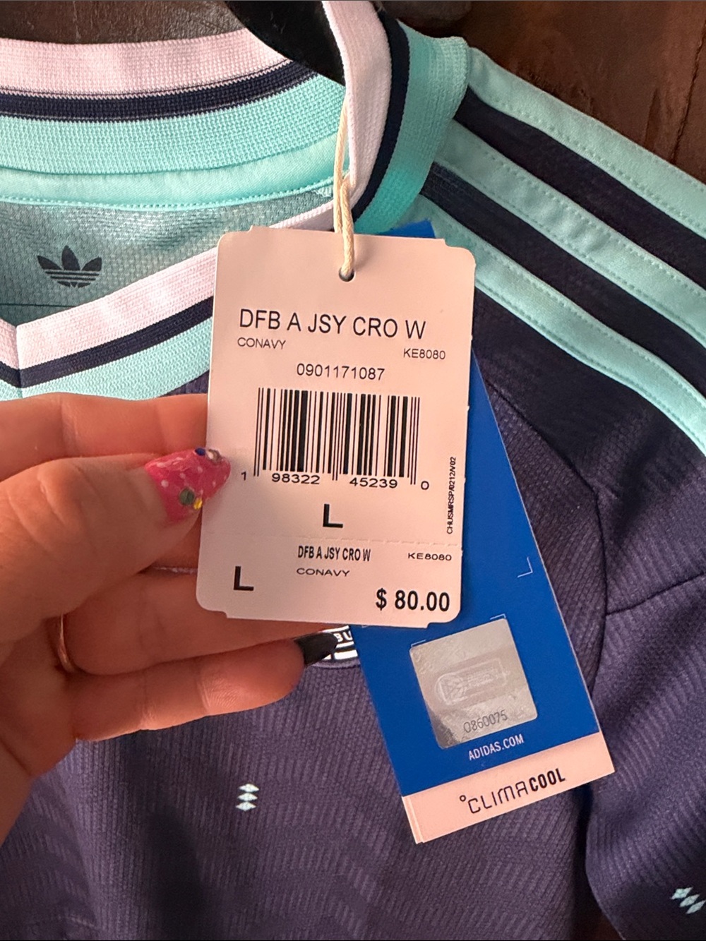 adidas Women's Navy GERMANY Soccer Jersey with Turquoise Trim - Picture 4 of 6